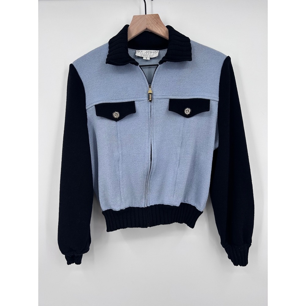 St John Collection Vintage  Zip Cardigan Sz S Blue Quiet Luxury Preppy Rich Mom